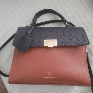 Nanette Lepore Black and Brown Satchel with Gold Clasp
